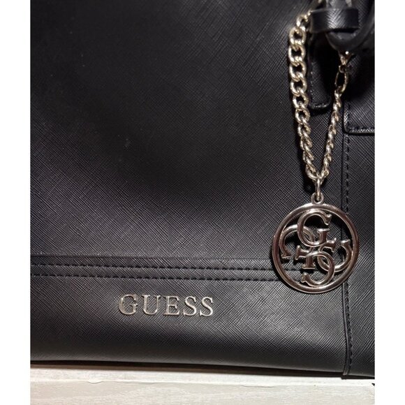 GUESS Huntley Cali Structured Satchel Handbag Dual Handles Charm Accent Black - Picture 3 of 16
